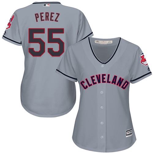 Indians #55 Roberto Perez Grey Women's Road Stitched MLB Jersey - Click Image to Close